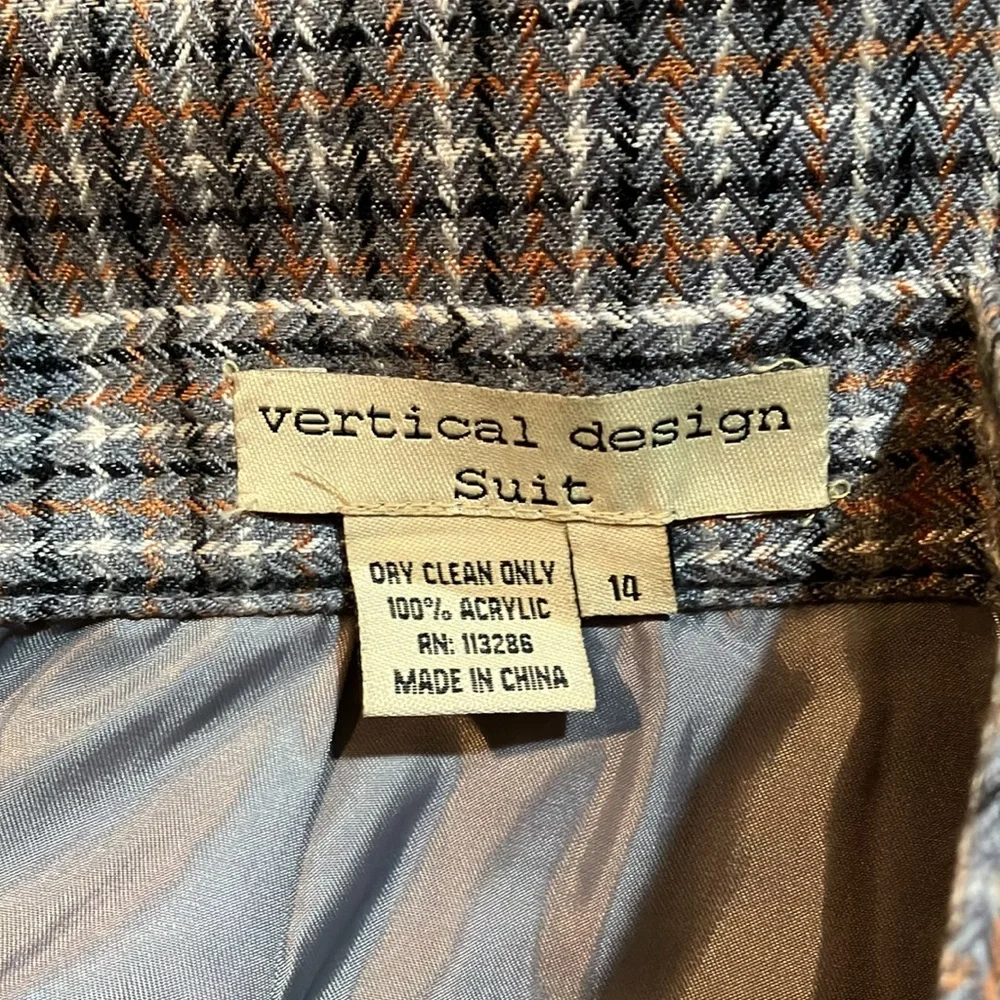 Gray skirt suit with blue orange white plaid 14 - Picture 7 of 7